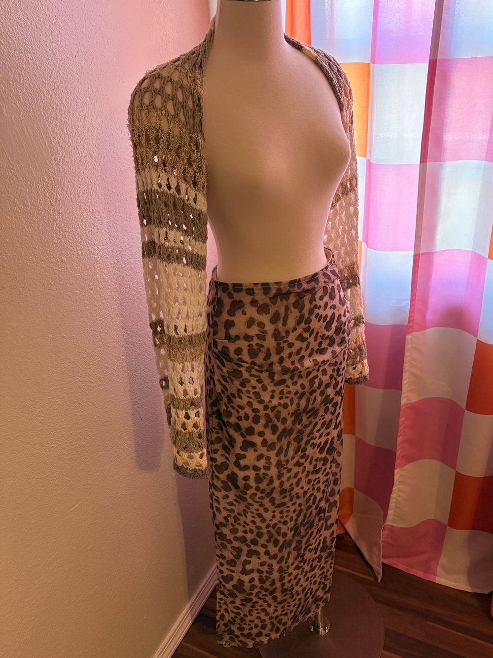 Free People Gia Stripe Crochet Shrug and Unbranded Skirt